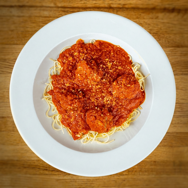 Spaghetti with Meatballs or Meat Sauce.